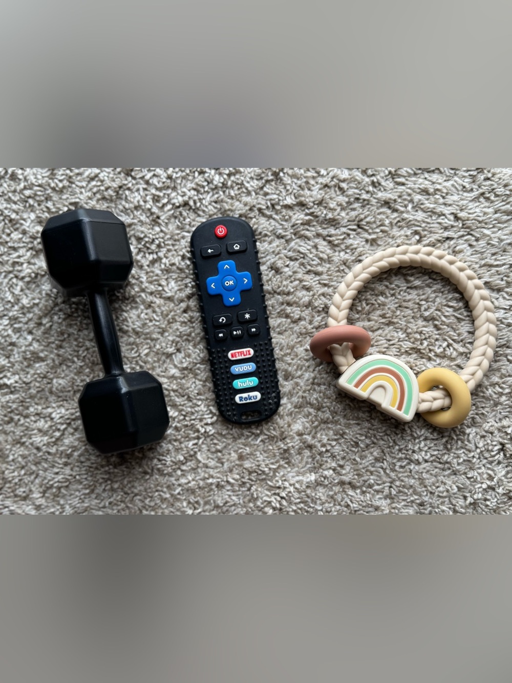 Baby Teether Rattle Toy Lot Fake Weight Roku Remote Rainbow Sensory Toys
